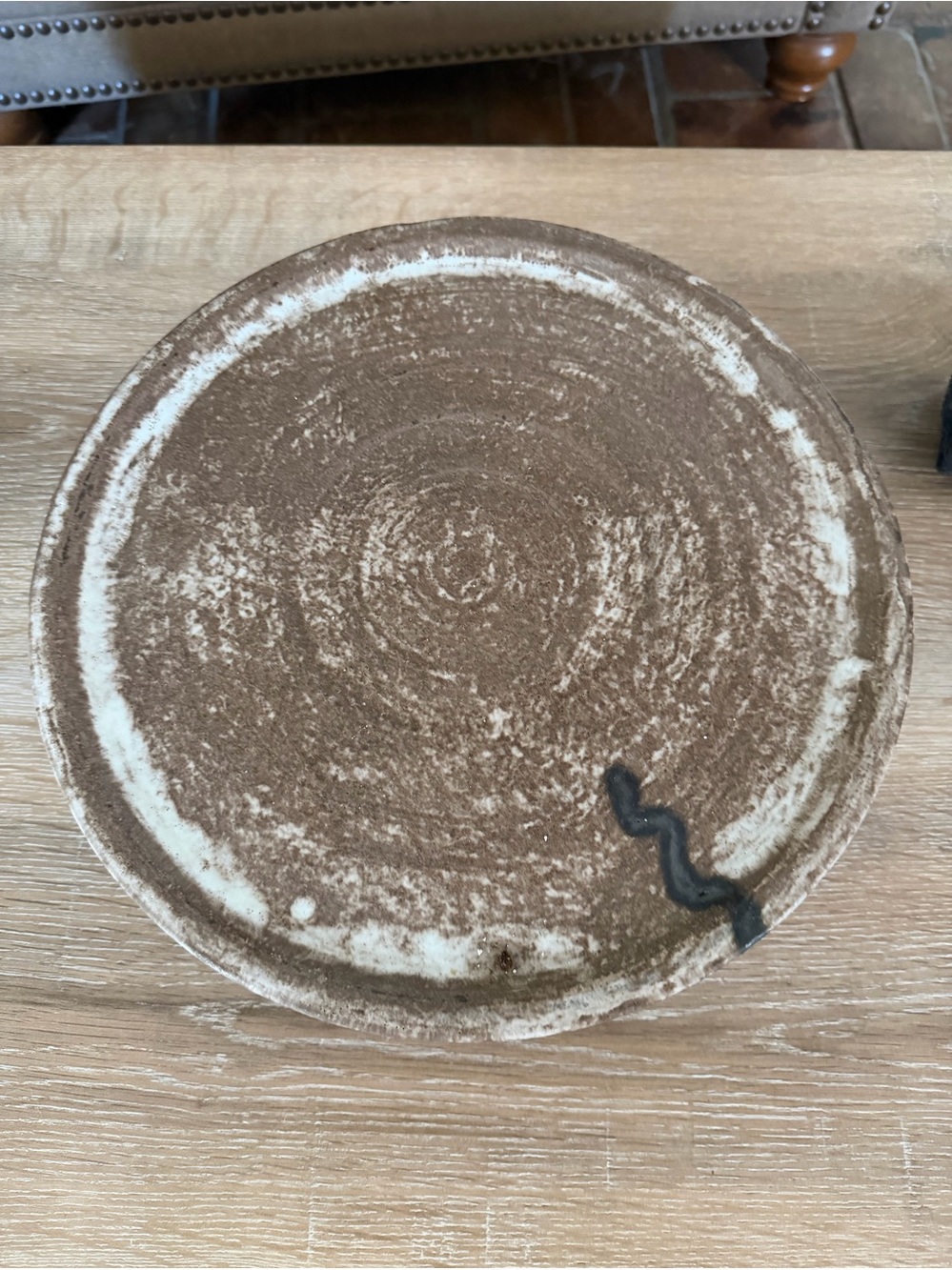 Rustic Brown Ceramic McCartys Serving cake Platter  with Cream Accent